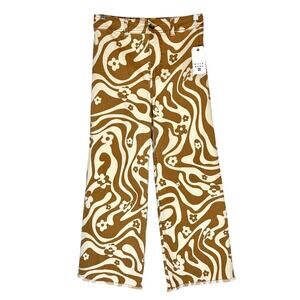 Billabong Free Fall Print Wide Leg Cropped Pants 28x28 Retro Daisy Flower Power